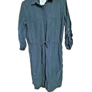 Ann Taylor Loft‎ Mini Dress Small Gray Button Front V Neck Stretchy Waist Tie